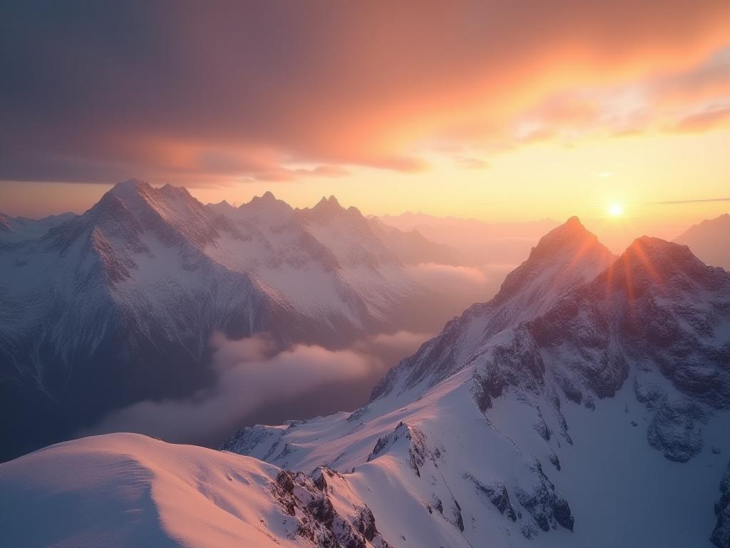 Majestätisches Alpenpanorma bei Sonnenuntergang